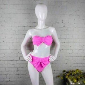 Peddney Bow Bandeau Strapless Bikini Two Piece Swimsuit In Hot Pink